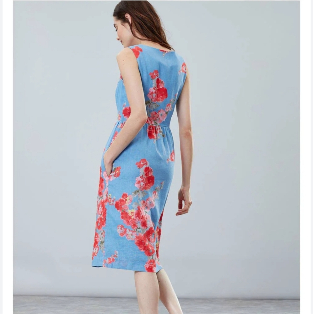 Joules Dresses Joules Lisia flax Linen Blue Floral Dress sz 12 - Picture 4 of 10